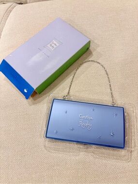 NEW Cynthia Rowley petite purse makeup powder compact Blue Chain Handle Clutch